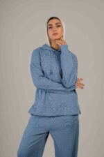 Plain ribbed blouse with hoodie