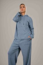 Plain ribbed blouse with hoodie - Image 3