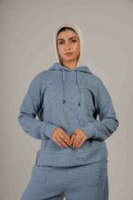 Plain ribbed blouse with hoodie - Image 4