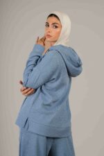 Plain ribbed blouse with hoodie - Image 6